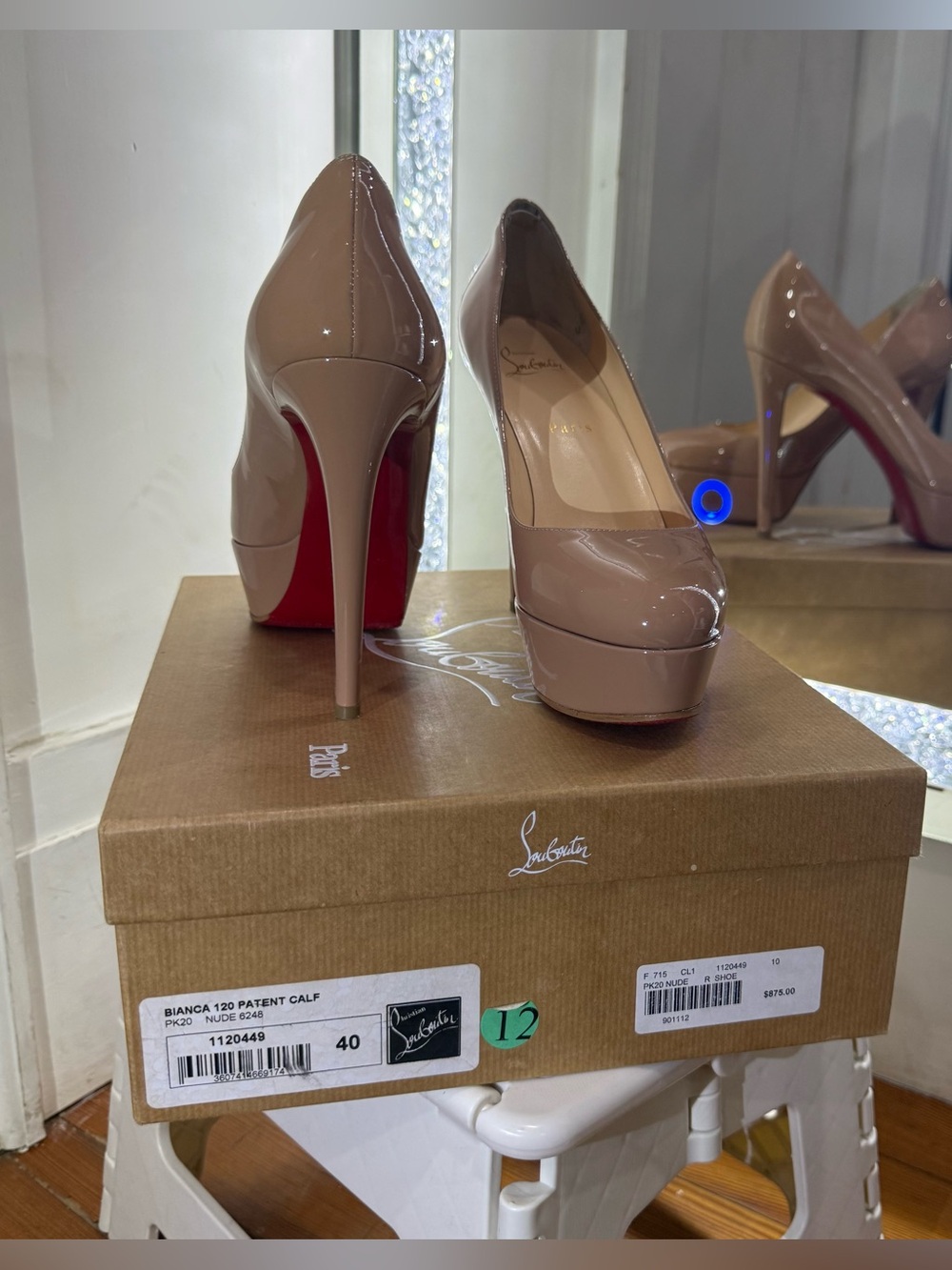 Christian Louboutin Nude Patent Platform Pump with Red Sole